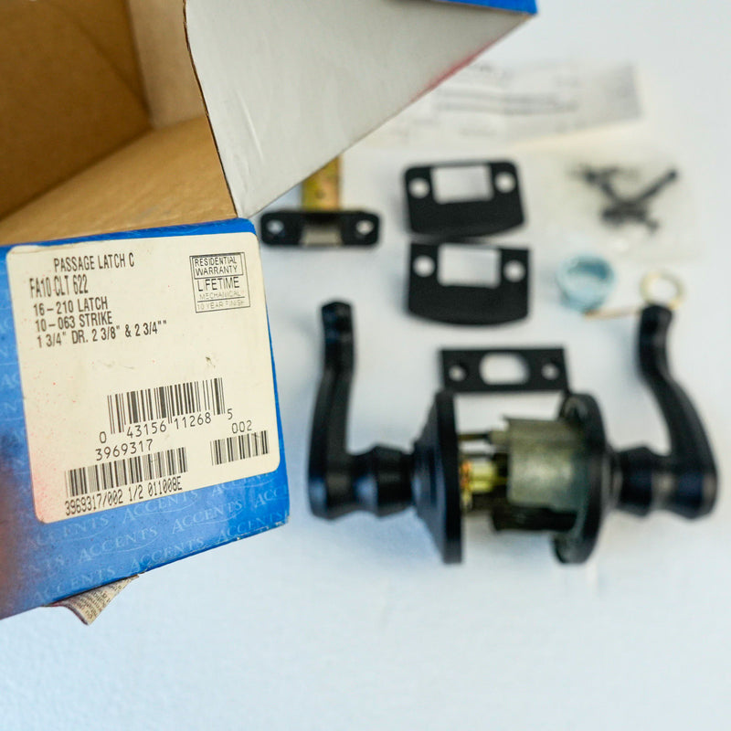 Schlage F10 CLT 622 Passage Lever – Callington Style, Matte Black