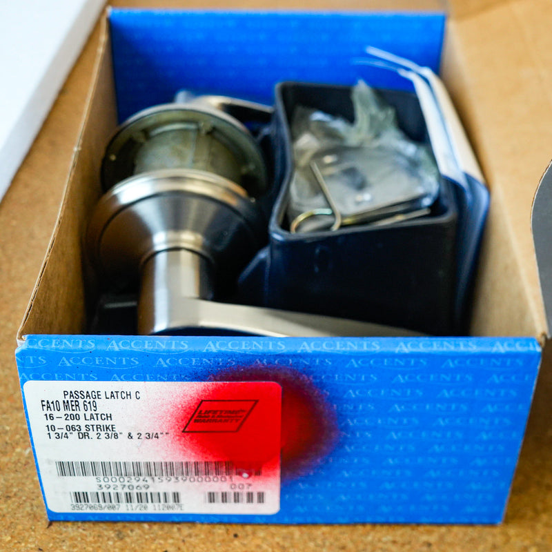 Schlage F10 MER 619 Passage Lever – Merano Style, Satin Nickel