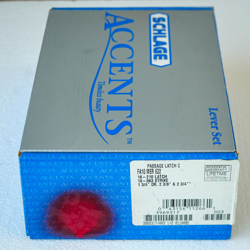 Schlage F10 MER 622 Passage Lever – Merano Style, Matte Black