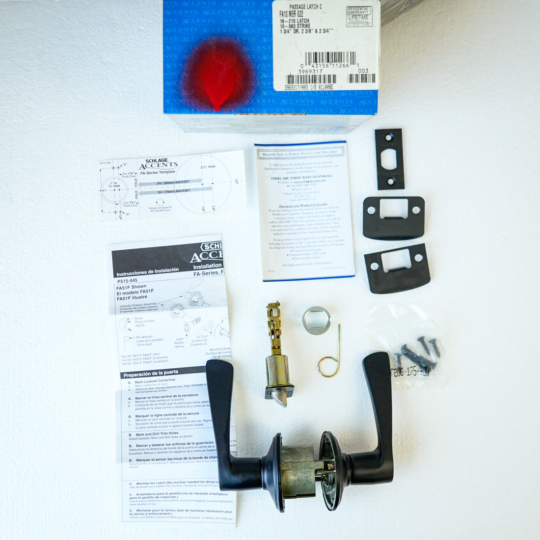 Schlage F10 MER 622 Passage Lever – Merano Style, Matte Black