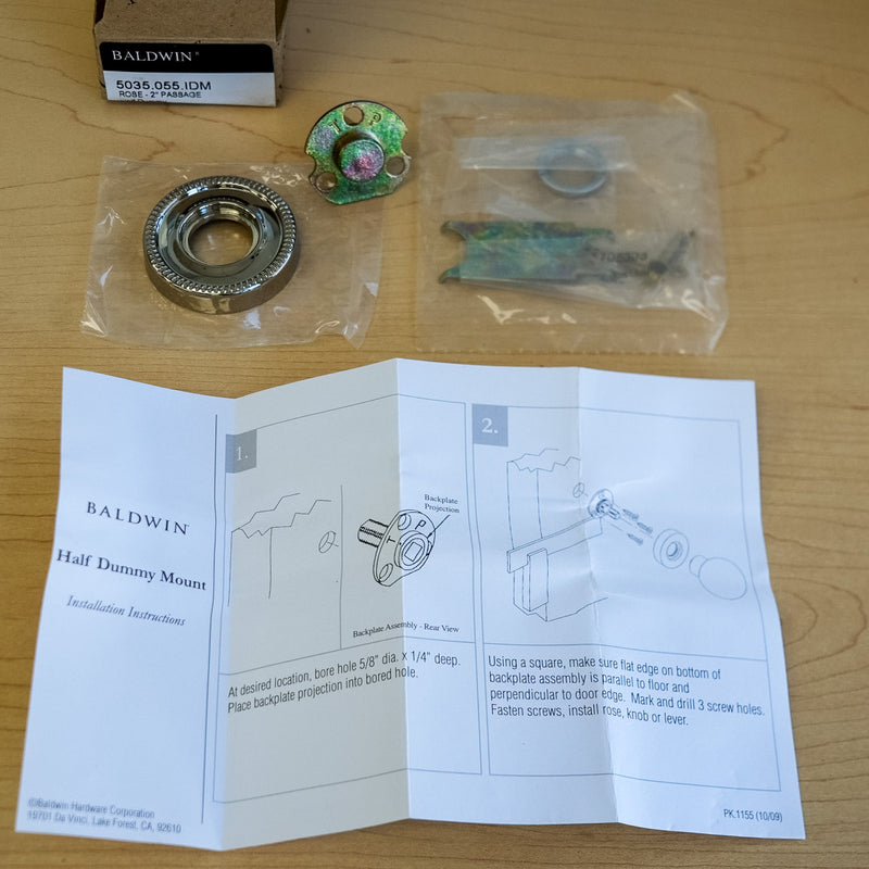 Baldwin 2-Inch Passage Half Dummy Rose in PVD Polished Nickel – 5035.055.IDIM