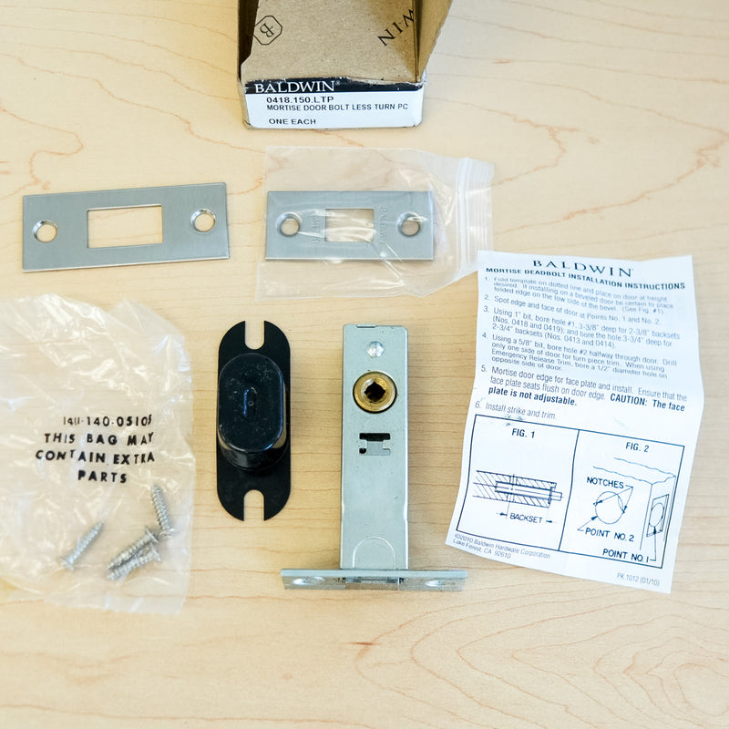 Baldwin Mortise Privacy Bolt Less Turn Piece in Satin Nickel – 0418.150.LTP