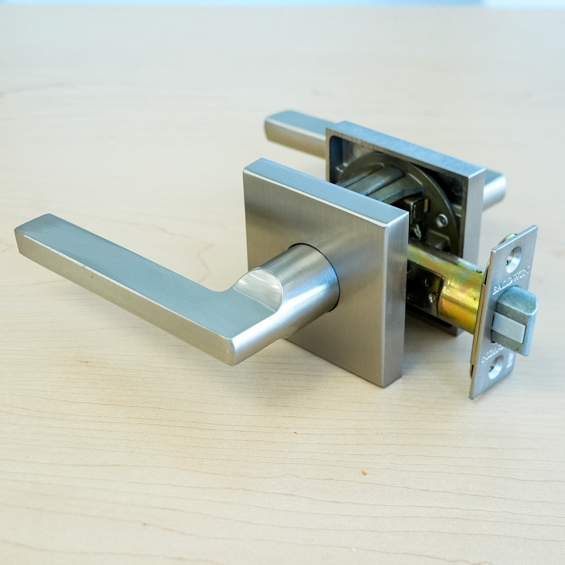 Baldwin Square Passage Lever Set in Satin Nickel – PS.SQU.R.CSR.150.SL.SS