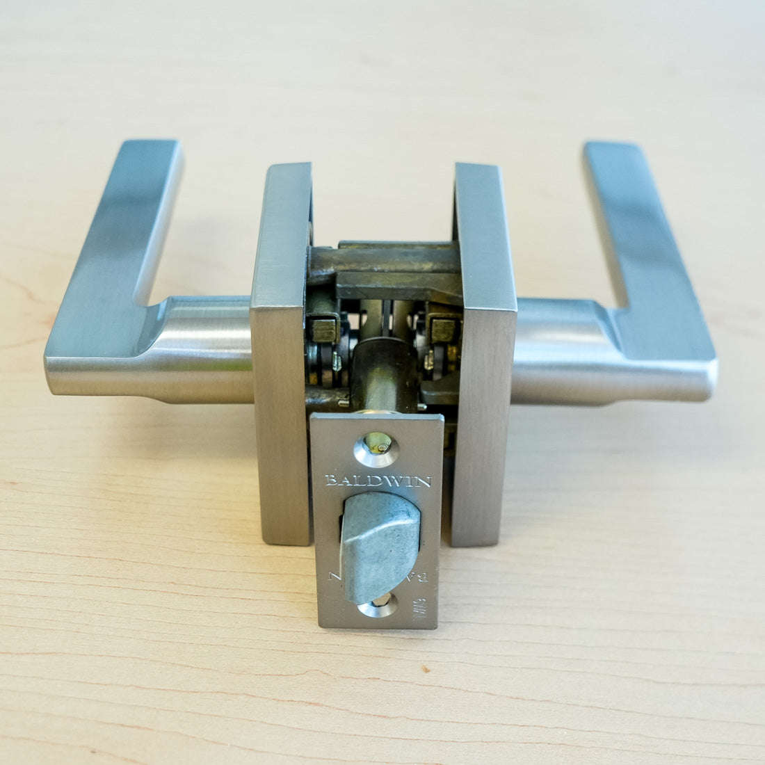 Baldwin Square Passage Lever Set in Satin Nickel – PS.SQU.R.CSR.150.SL.SS