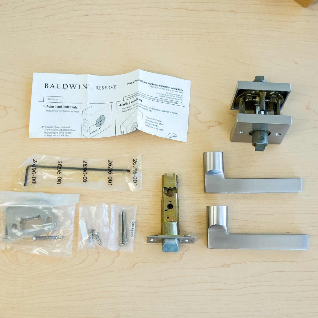 Baldwin Square Passage Lever Set in Satin Nickel – PS.SQU.R.CSR.150.SL.SS