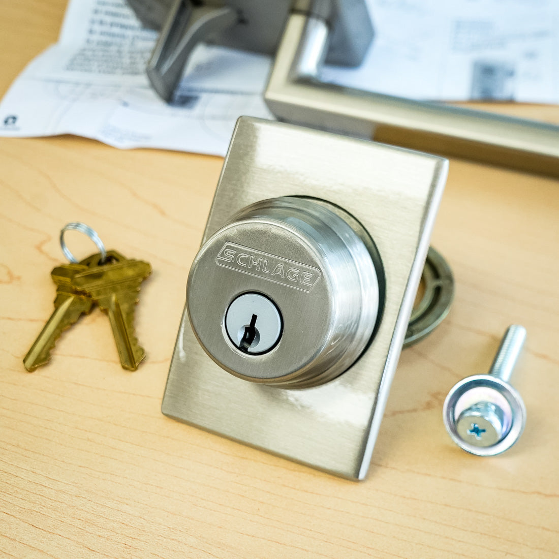 Schlage Exterior Handleset in Satin Nickel – F58 CEN 619