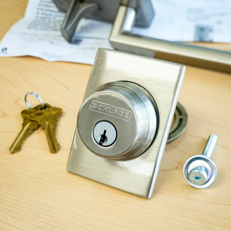 Schlage Exterior Handleset in Satin Nickel – F58 CEN 619