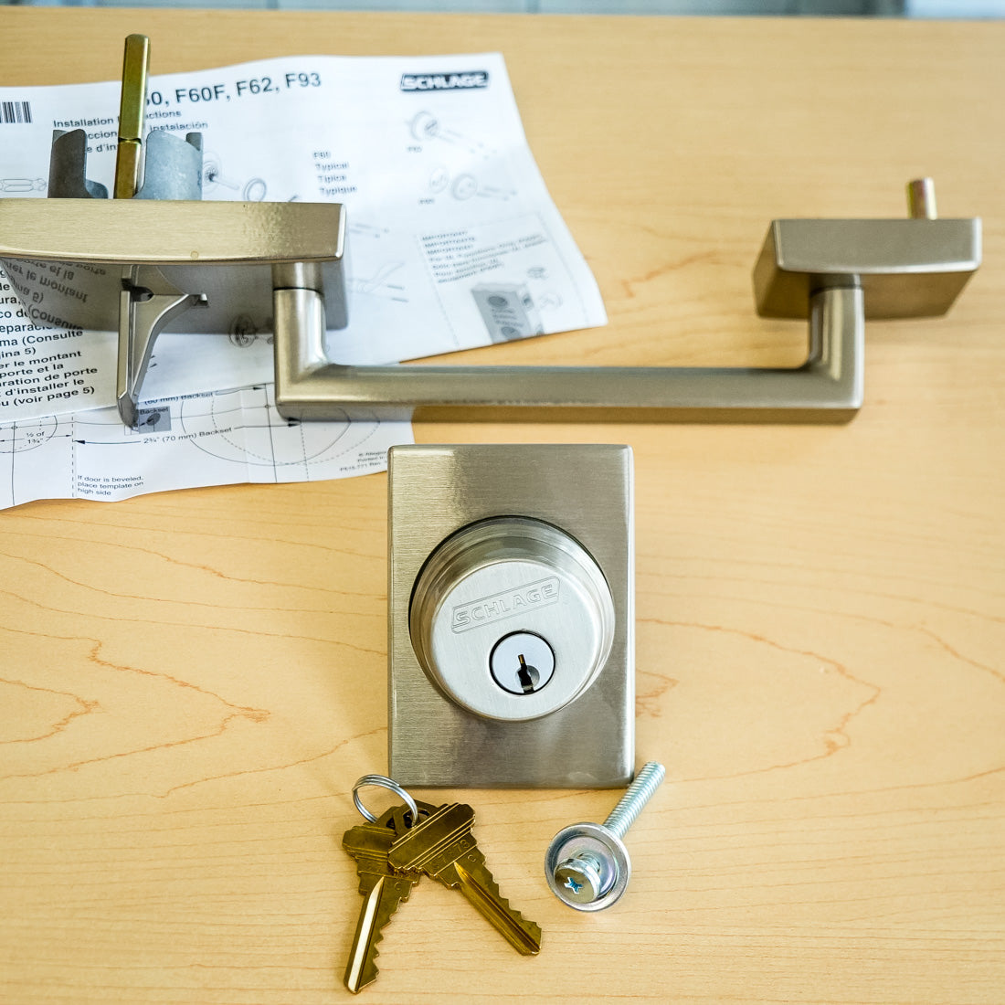 Schlage Exterior Handleset in Satin Nickel – F58 CEN 619