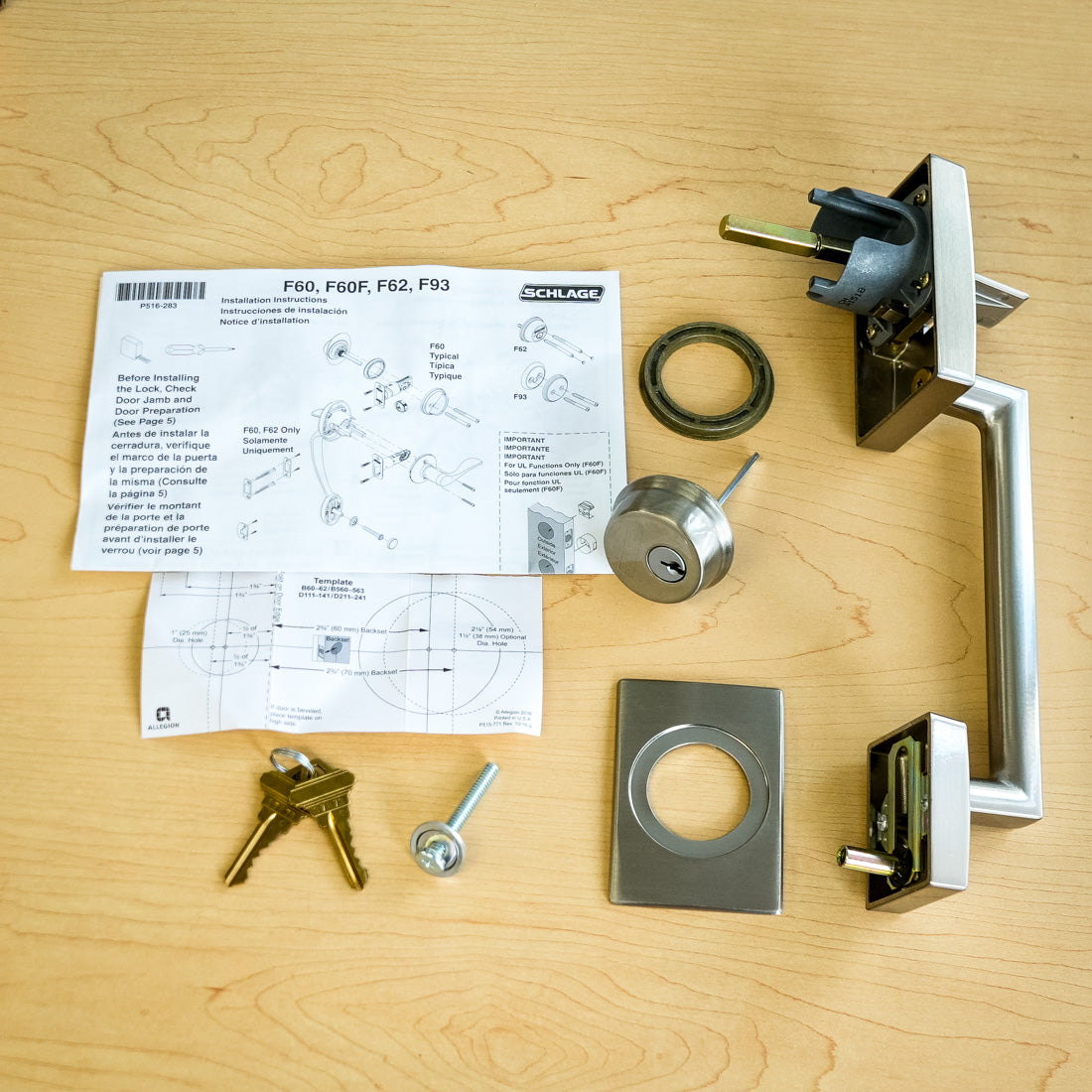 Schlage Exterior Handleset in Satin Nickel – F58 CEN 619