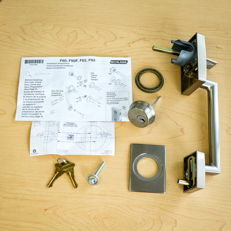 Schlage Exterior Handleset in Satin Nickel – F58 CEN 619