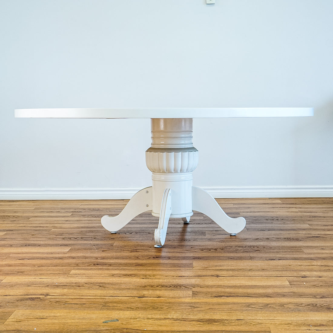 66-Inch Dia. Mirrored Top Round White Patio Dining Table