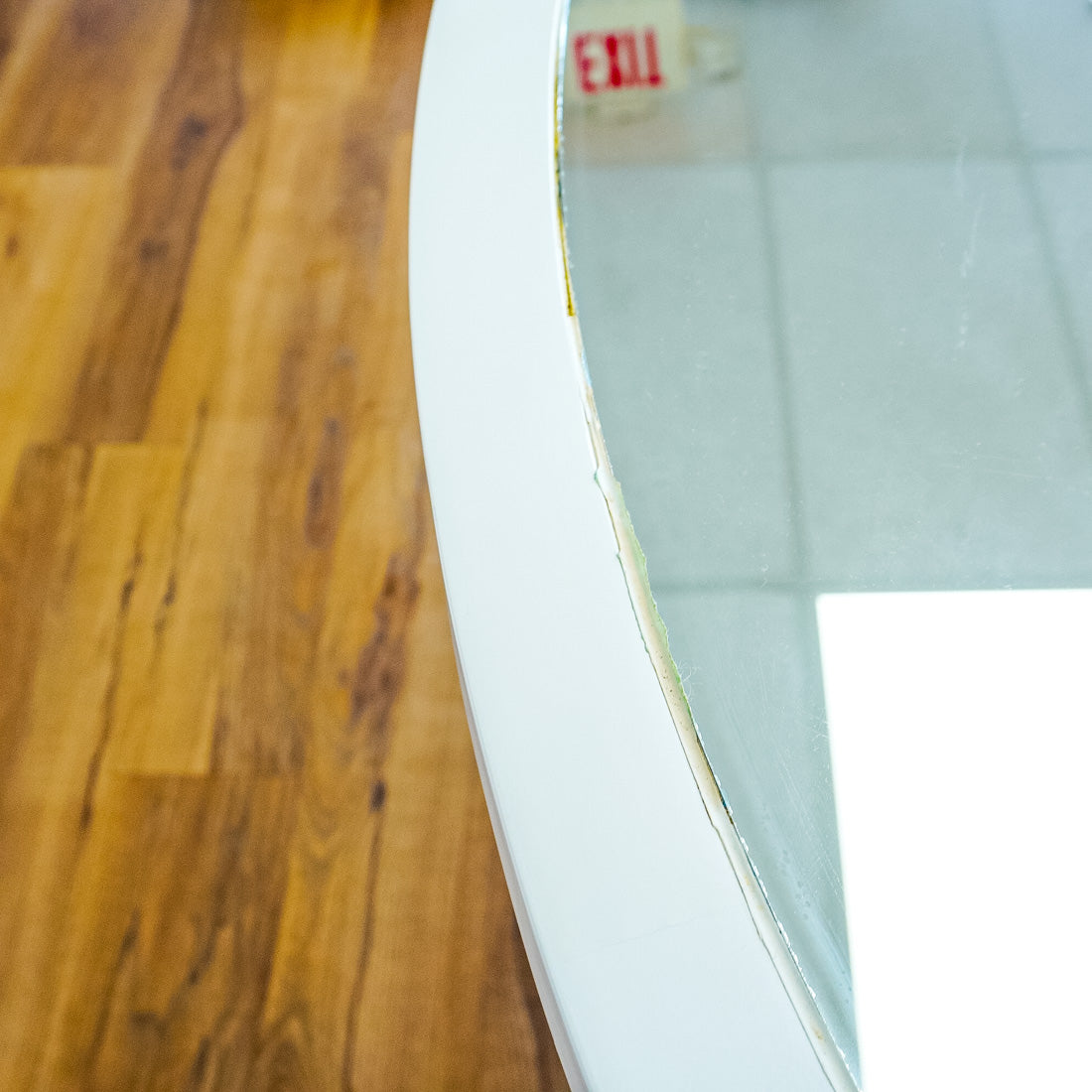 66-Inch Dia. Mirrored Top Round White Patio Dining Table