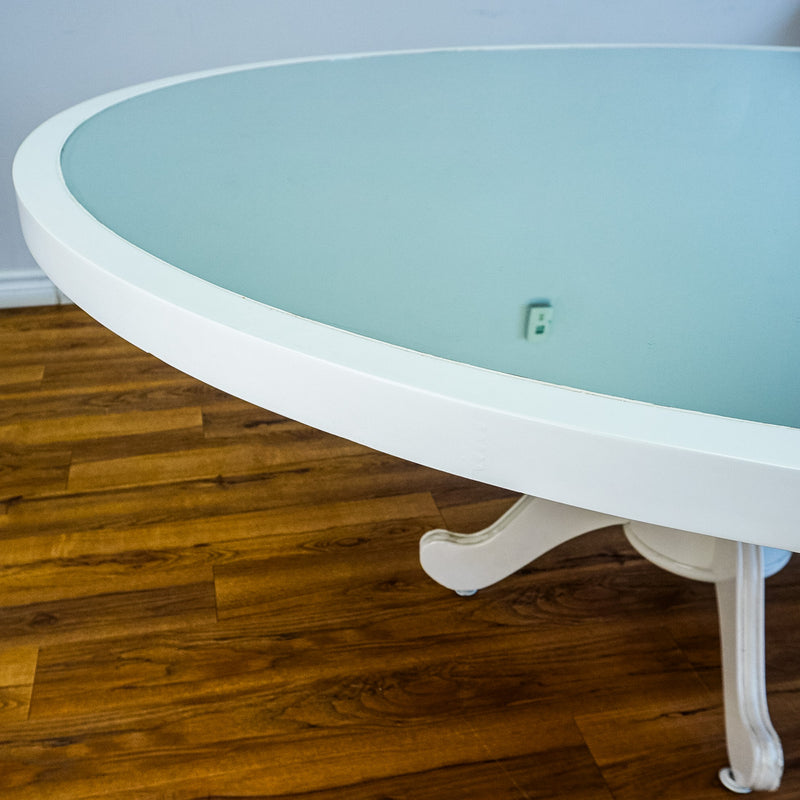 66-Inch Dia. Mirrored Top Round White Patio Dining Table