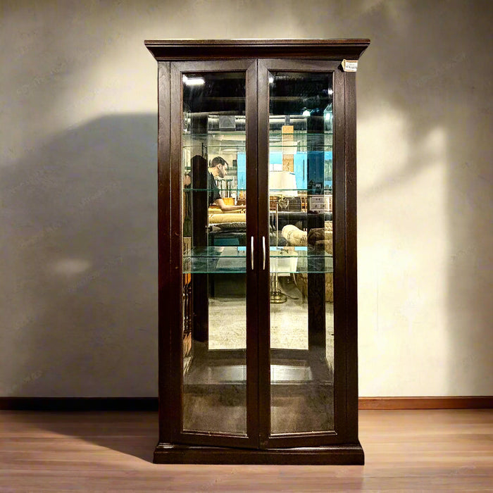 41-Inch Wide Dark Wood Display Cabinet, Mirrored Interior & Glass Shelves