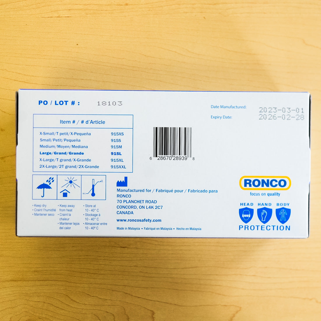 RONCO RIVA 4 Blue Nitrile Gloves, Dispenser Pack of 100, Large, Powder-Free, 915L