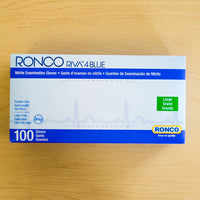 RONCO RIVA 4 Blue Nitrile Gloves, Dispenser Pack of 100, Large, Powder-Free, 915L
