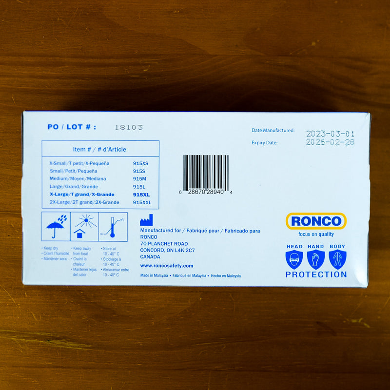 RONCO RIVA 4 Blue Nitrile Gloves, Dispenser Pack of 100, Extra-Large, Powder-Free, 915XL