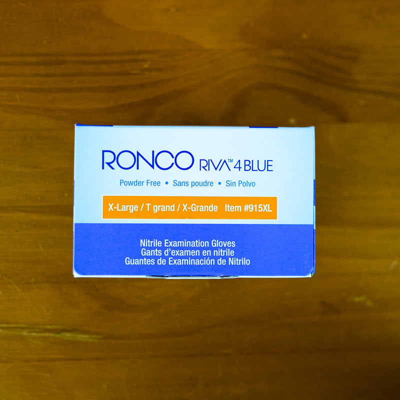RONCO RIVA 4 Blue Nitrile Gloves, Dispenser Pack of 100, Extra-Large, Powder-Free, 915XL