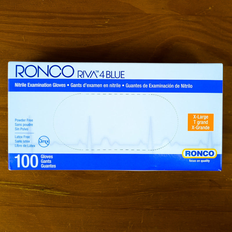RONCO RIVA 4 Blue Nitrile Gloves, Dispenser Pack of 100, Extra-Large, Powder-Free, 915XL
