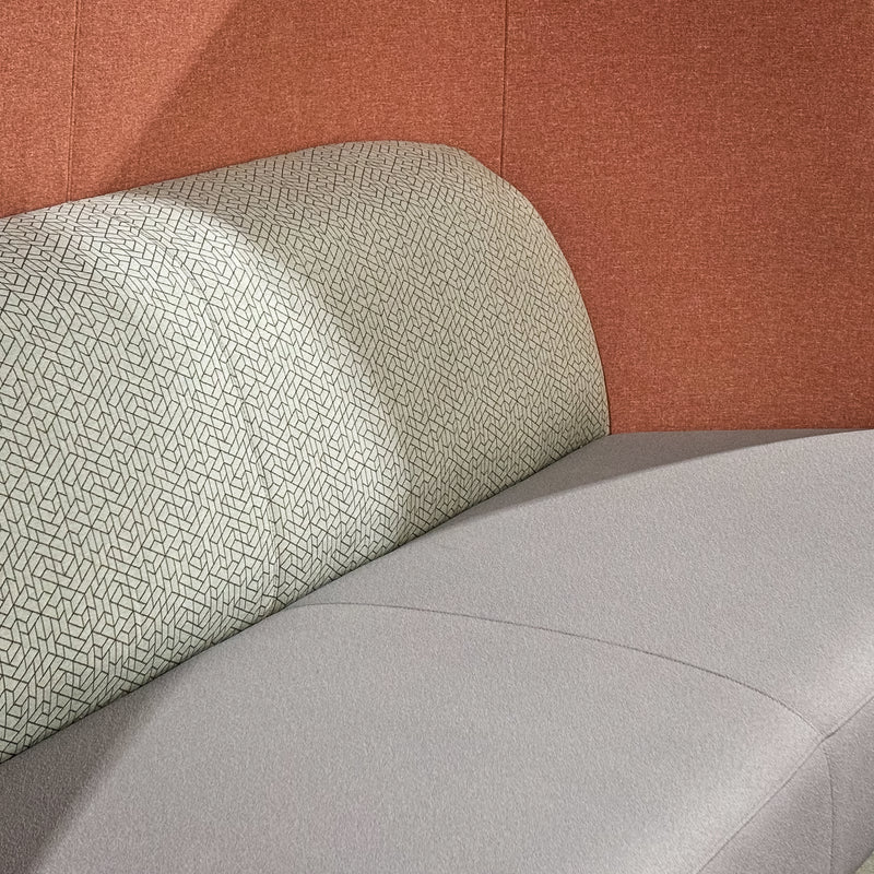 Fractal Settee High Back – Pink Upholstery with 84-Inch W Light Gray Seat