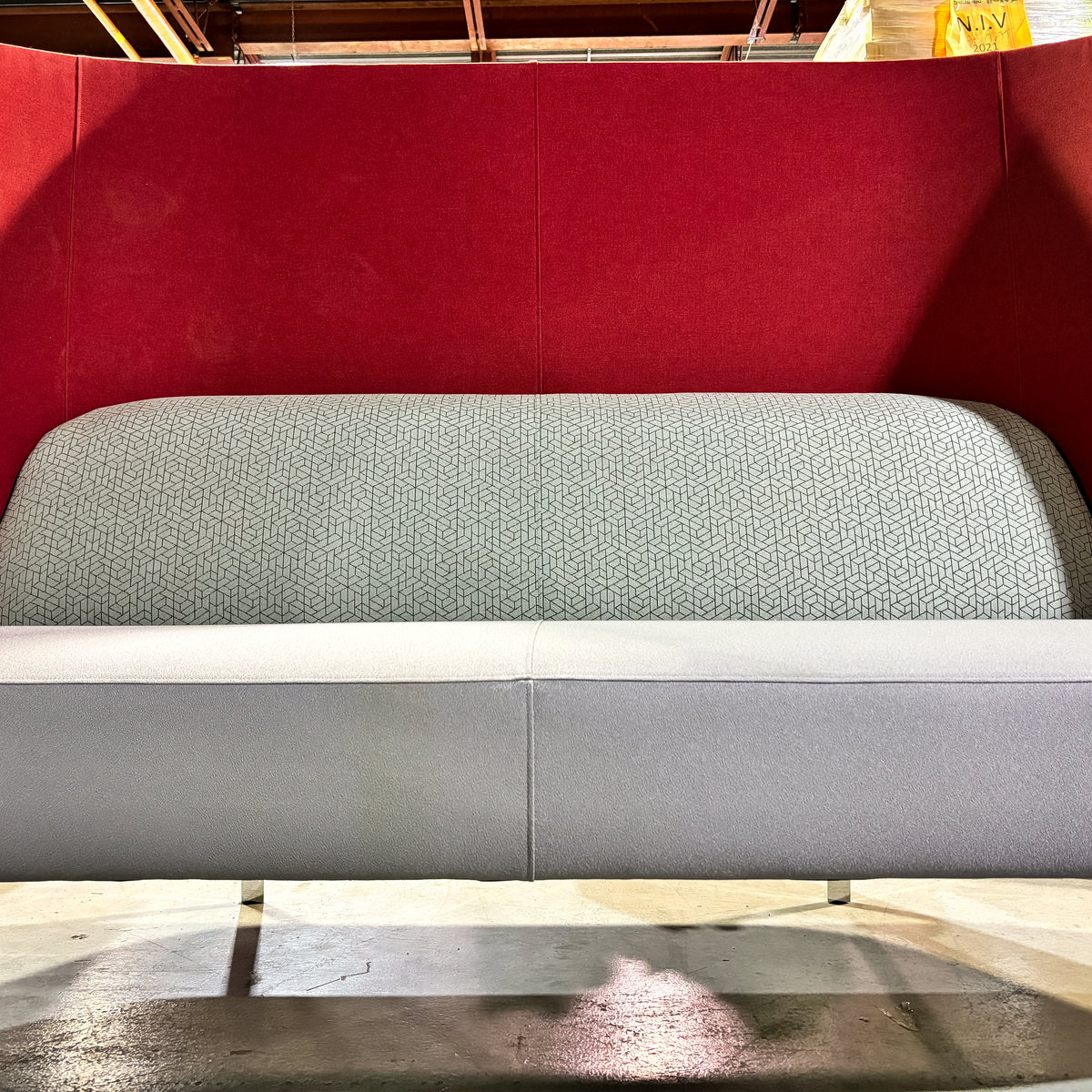 Fractal Settee High Back – Red Upholstery with 84-Inch W Light Gray Seat