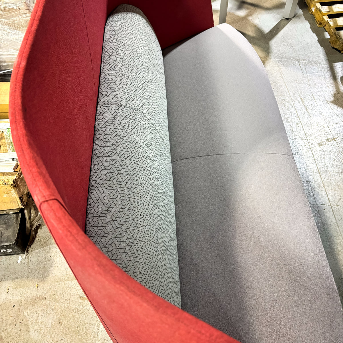 Fractal Settee High Back – Red Upholstery with 84-Inch W Light Gray Seat