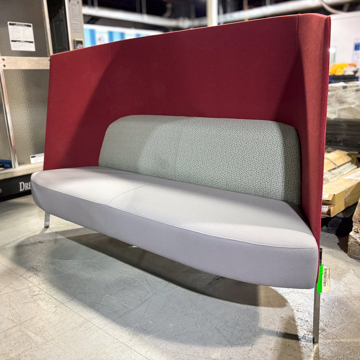 Fractal Settee High Back – Red Upholstery with 84-Inch W Light Gray Seat