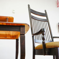 60-80-Inch Dining Table in Dark Wood with Leaf and 4 High-back Chairs