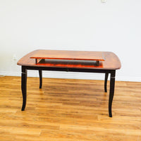 60-80-Inch Dining Table in Dark Wood with Leaf and 4 High-back Chairs