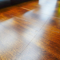 60-80-Inch Dining Table in Dark Wood with Leaf and 4 High-back Chairs