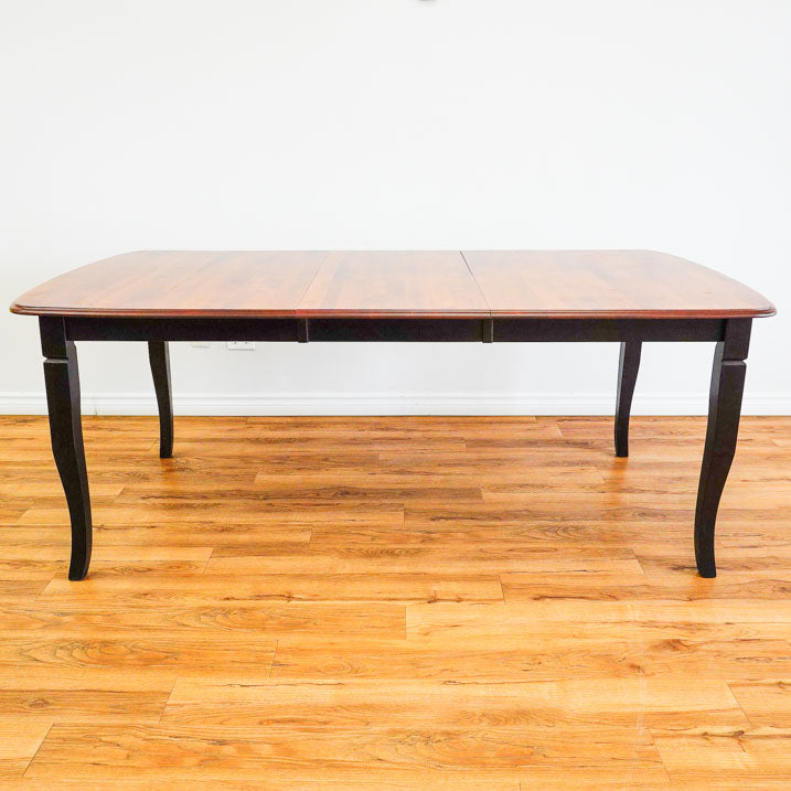 60-80-Inch Dining Table in Dark Wood with Leaf and 4 High-back Chairs