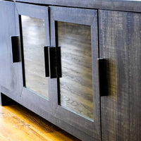 65x16x23-Inch Grey Wooden Media Console with Glass and Solid Doors