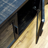 65x16x23-Inch Grey Wooden Media Console with Glass and Solid Doors