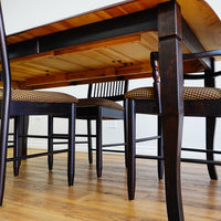 60-80-Inch Dining Table in Dark Wood with Leaf and 4 High-back Chairs