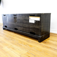 65x16x23-Inch Grey Wooden Media Console with Glass and Solid Doors