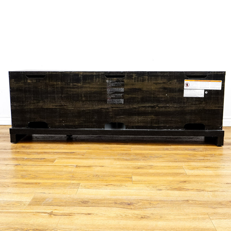 65x16x23-Inch Grey Wooden Media Console with Glass and Solid Doors