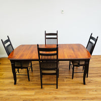 60-80-Inch Dining Table in Dark Wood with Leaf and 4 High-back Chairs