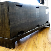 65x16x23-Inch Grey Wooden Media Console with Glass and Solid Doors