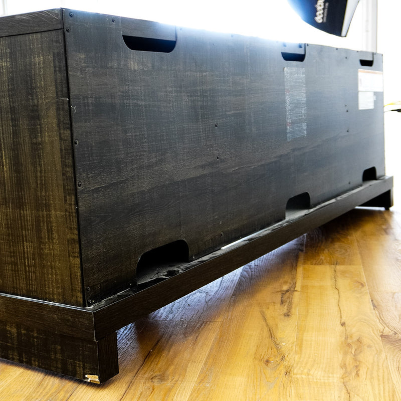 65x16x23-Inch Grey Wooden Media Console with Glass and Solid Doors