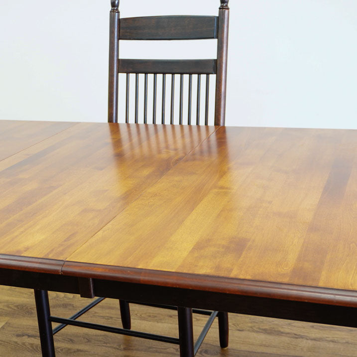 60-80-Inch Dining Table in Dark Wood with Leaf and 4 High-back Chairs