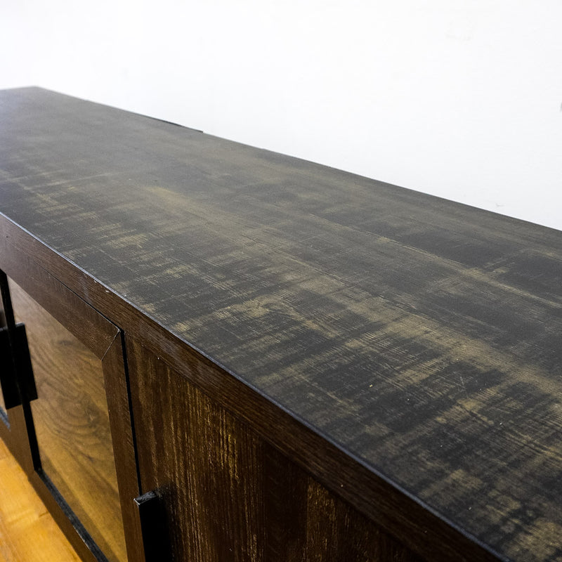 65x16x23-Inch Grey Wooden Media Console with Glass and Solid Doors