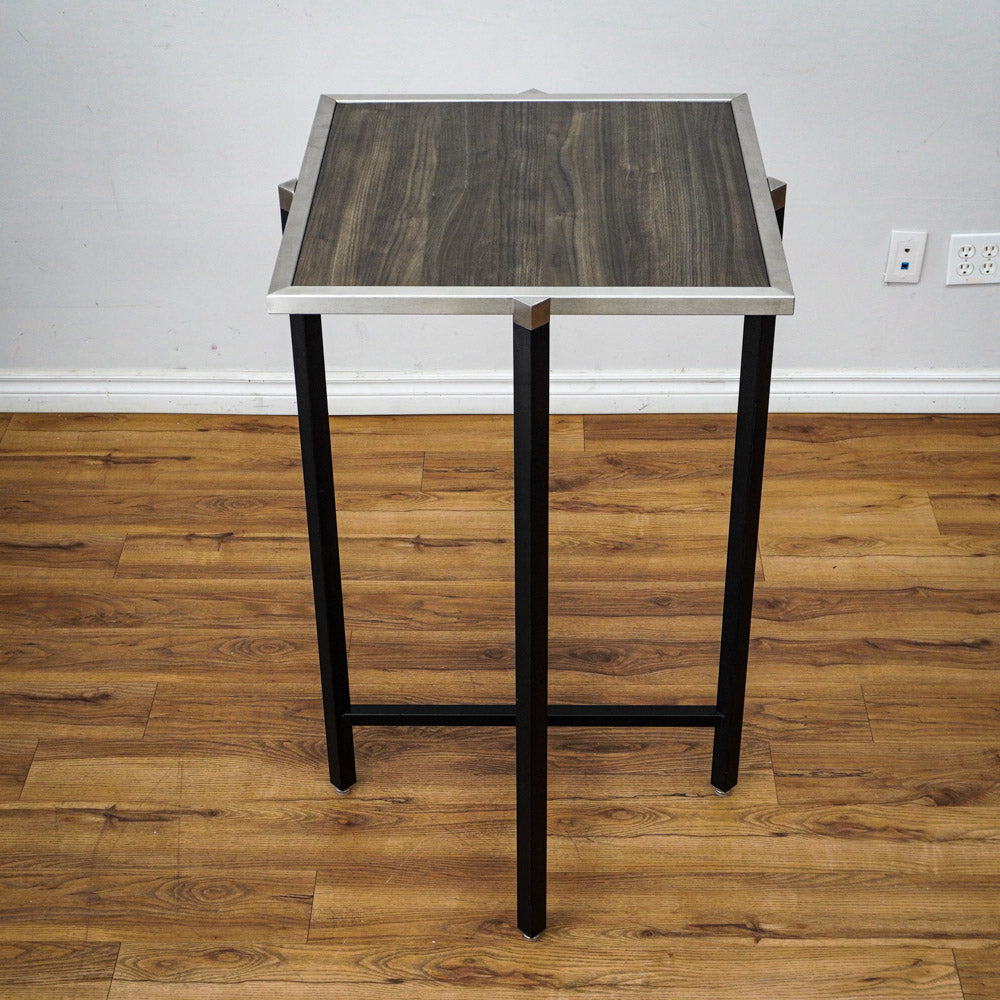 26in. Square Reversible Brown-Tone Laminate Table, Collapsible Metal Frame