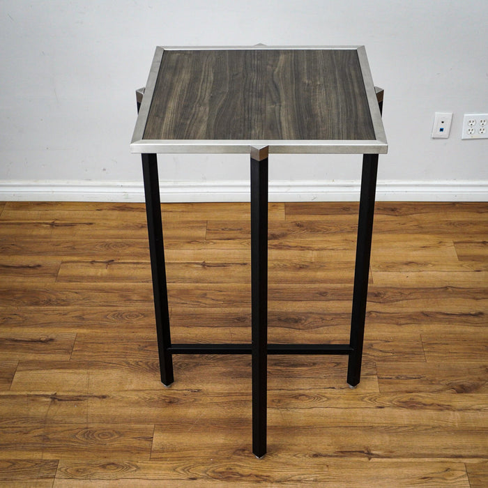 26in. Square Reversible Brown-Tone Laminate Table, Collapsible Metal Frame
