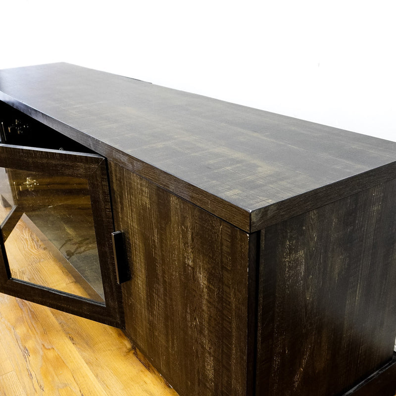 65x16x23-Inch Grey Wooden Media Console with Glass and Solid Doors