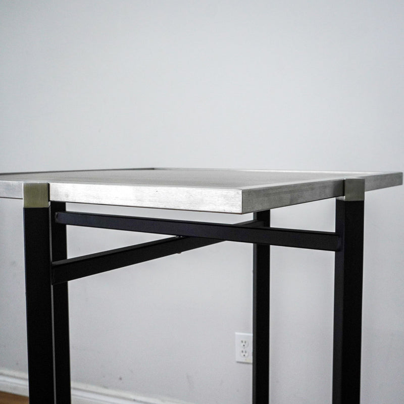 26in. Square Reversible Brown-Tone Laminate Table, Collapsible Metal Frame