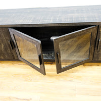 65x16x23-Inch Grey Wooden Media Console with Glass and Solid Doors