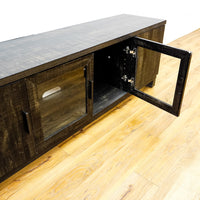 65x16x23-Inch Grey Wooden Media Console with Glass and Solid Doors