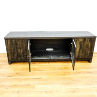 65x16x23-Inch Grey Wooden Media Console with Glass and Solid Doors