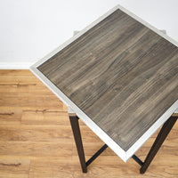 26in. Square Reversible Brown-Tone Laminate Table, Collapsible Metal Frame
