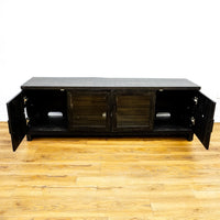 65x16x23-Inch Grey Wooden Media Console with Glass and Solid Doors